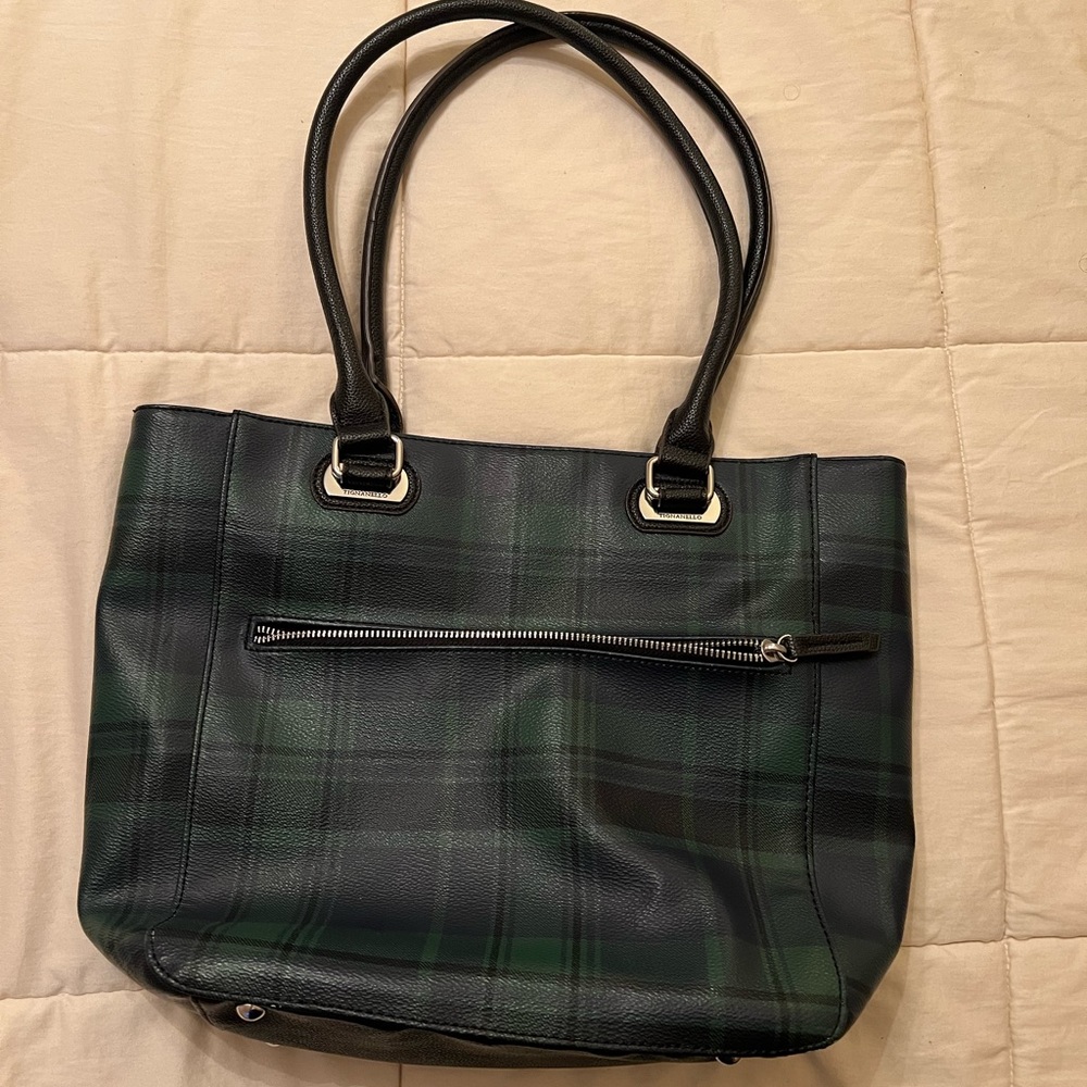 Tignanello blue, green, and black plaid purse
